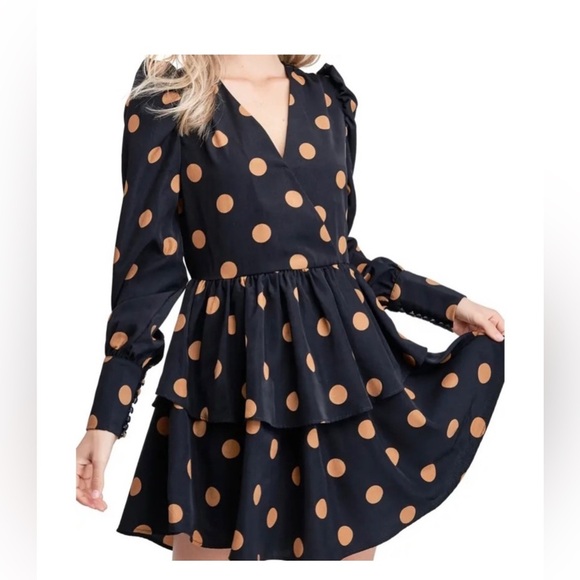 En Saison Black and Tan Polka Dot Long Sleeve Dress - Picture 11 of 14